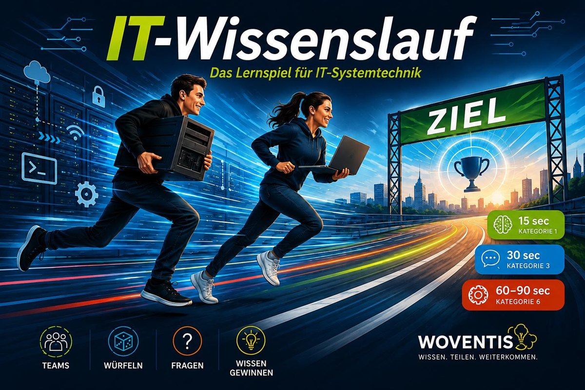 IT-Wissenslauf &ndash; Titelmotiv des von WOVENTIS entwickelten IT-Lernspiels